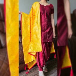 NEW Maroon And Yellow Patiala Suit NEGOTIABLE